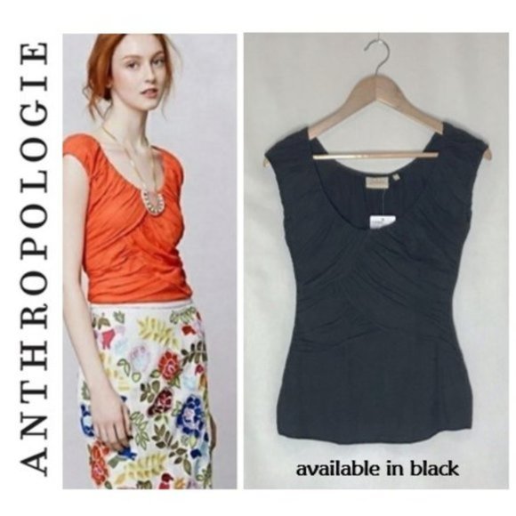 Anthropologie Tops - Anthropologie Deletta Black Ruched Drape Fitted Top XS
